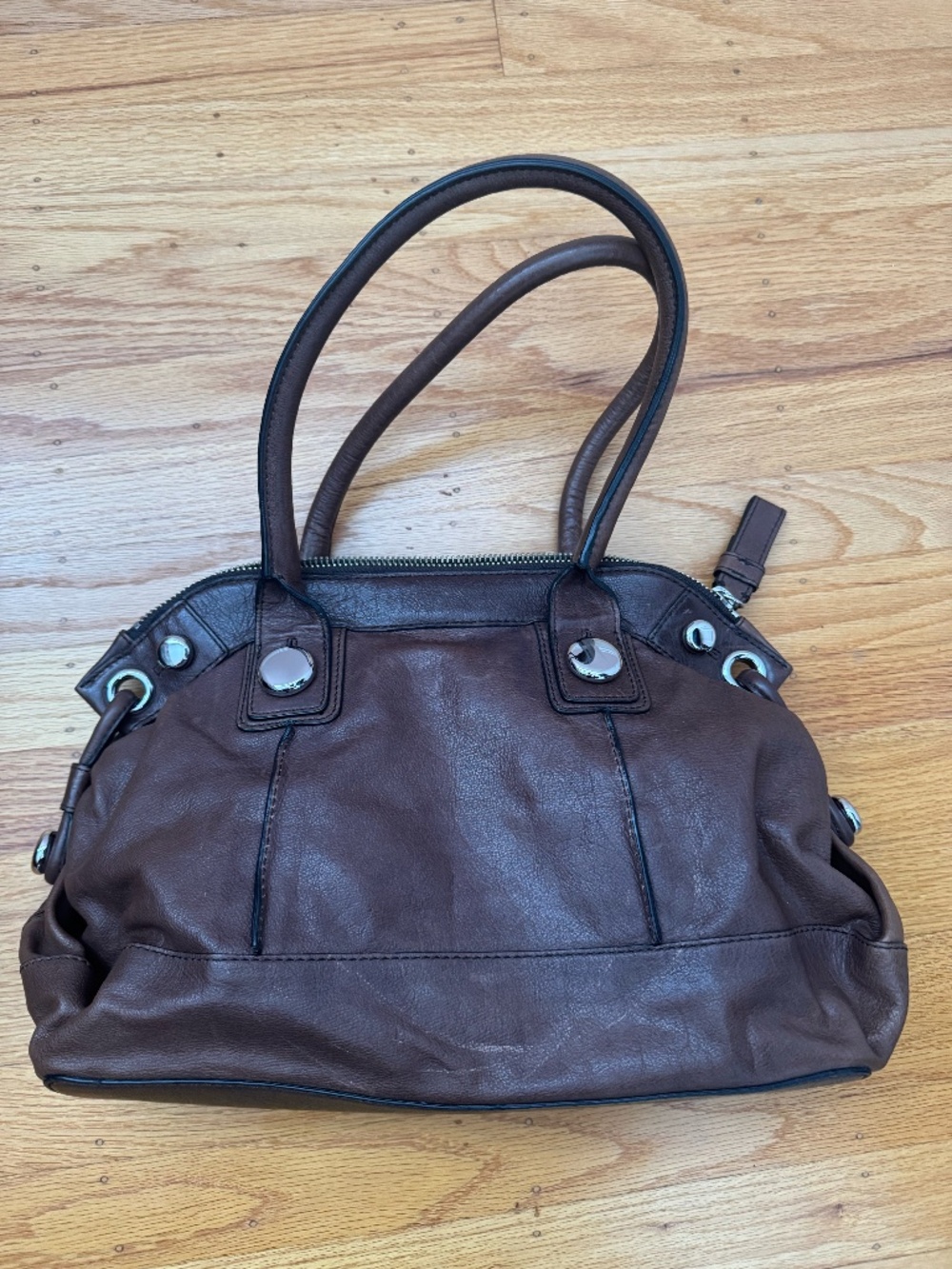 Banana Republic Brown Leather Satchel Handbag Silver Hardware